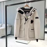 Canada Goose off-white mid-length jacket, suitable for both men and women