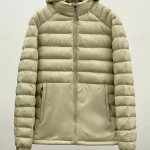 Patagonia khaki hooded down jacket with detachable hood
