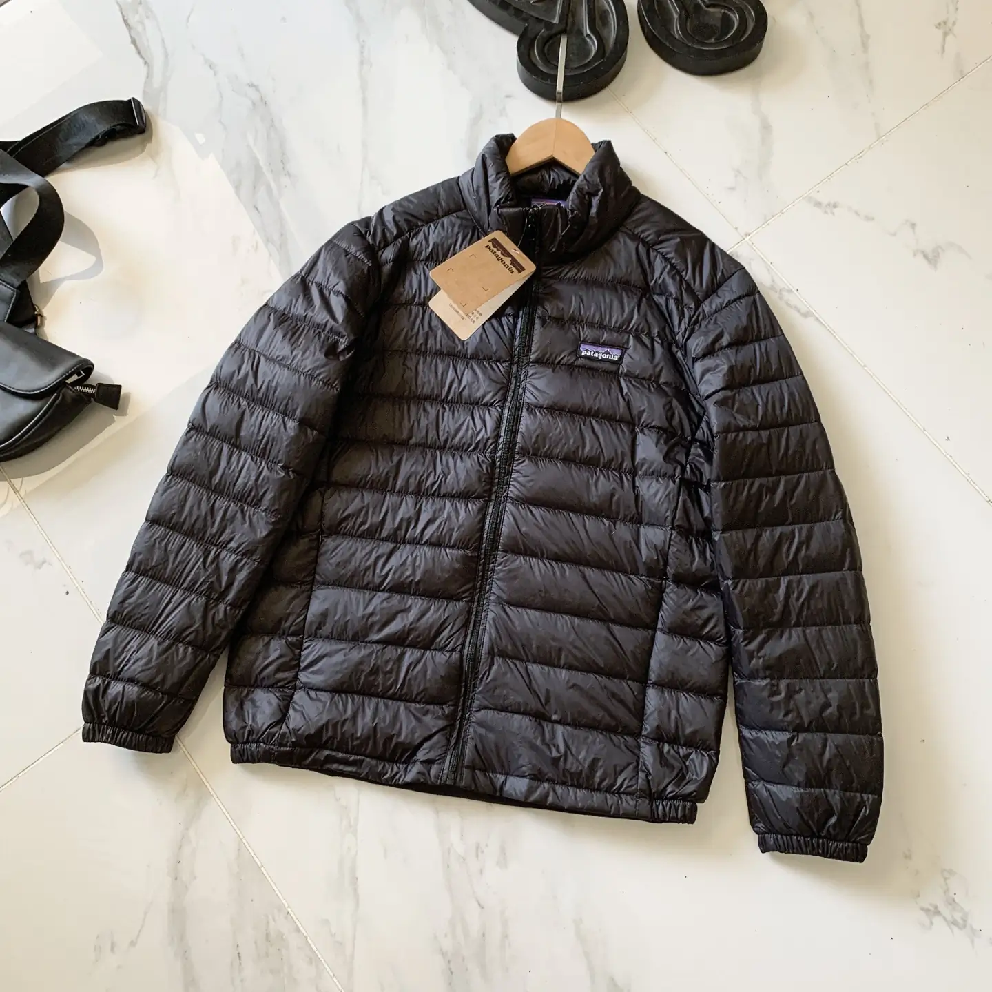 Patagonia black stand-collar down jacket