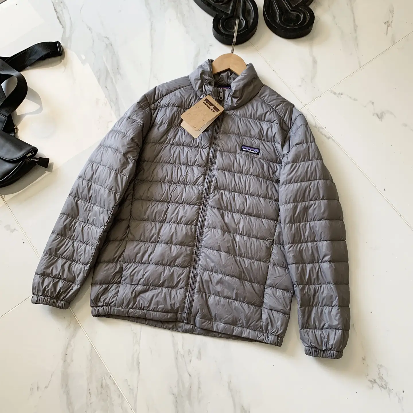 Patagonia gray stand-collar down jacket