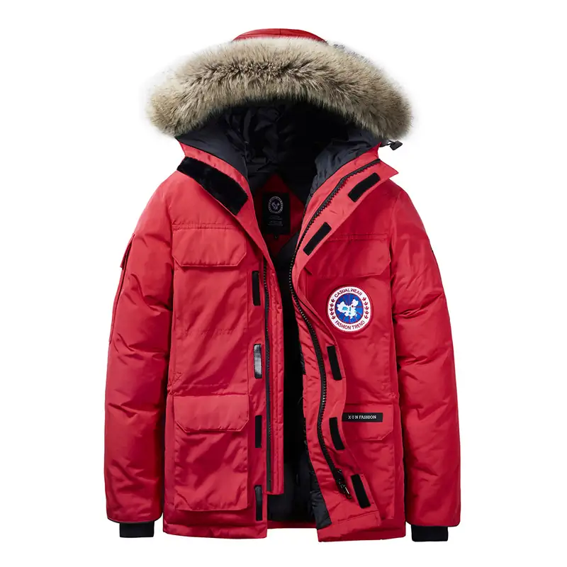 High-Quality Red Hooded Parka with Synthetic Fill