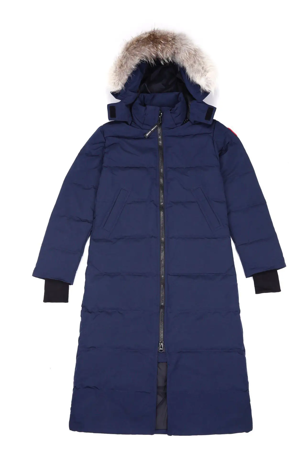 wu-cfyhrj92 Canada Goose women's navy blue extra-long hooded coat - Image 1