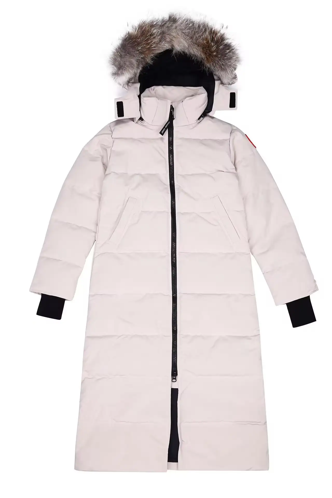 wu-he85diwu Canada Goose women's extra-long hooded coat in off-white - Image 1
